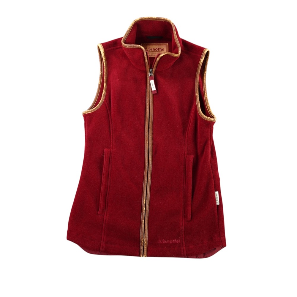 Schoffel Lyndon II Fleece Vest Women XS Red Polartec Faux Leather Trim 22-1057